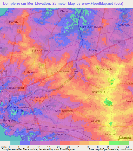 Dompierre-sur-Mer,France Elevation Map