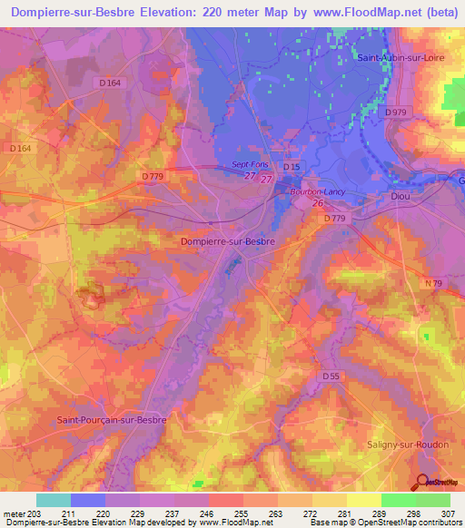 Dompierre-sur-Besbre,France Elevation Map