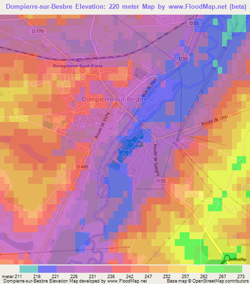 Dompierre-sur-Besbre,France Elevation Map