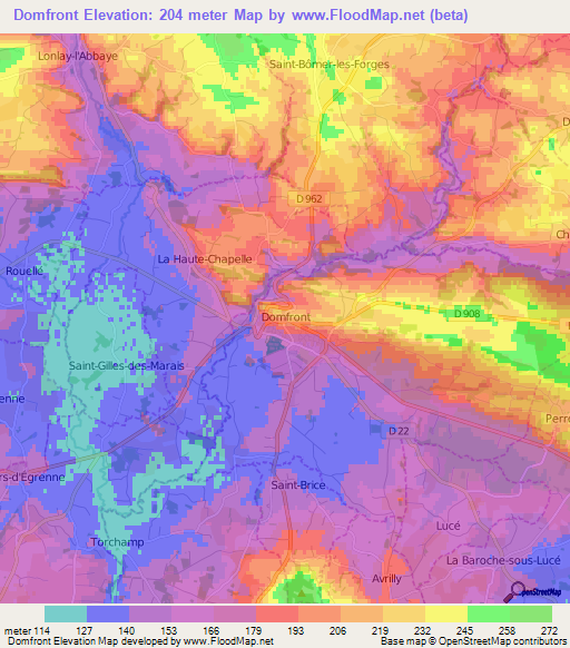 Domfront,France Elevation Map