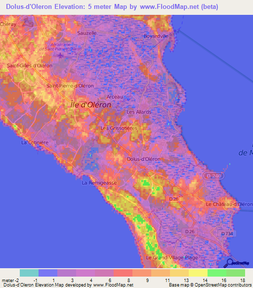 Dolus-d'Oleron,France Elevation Map