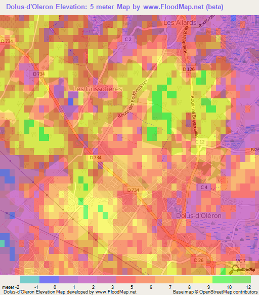 Dolus-d'Oleron,France Elevation Map