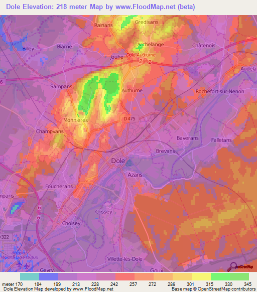 Dole,France Elevation Map