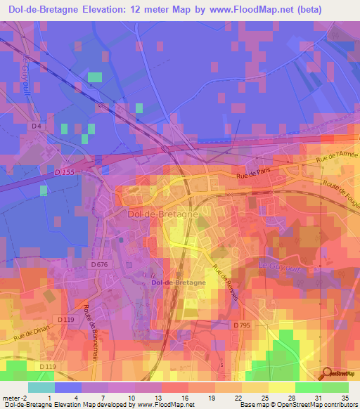 Dol-de-Bretagne,France Elevation Map