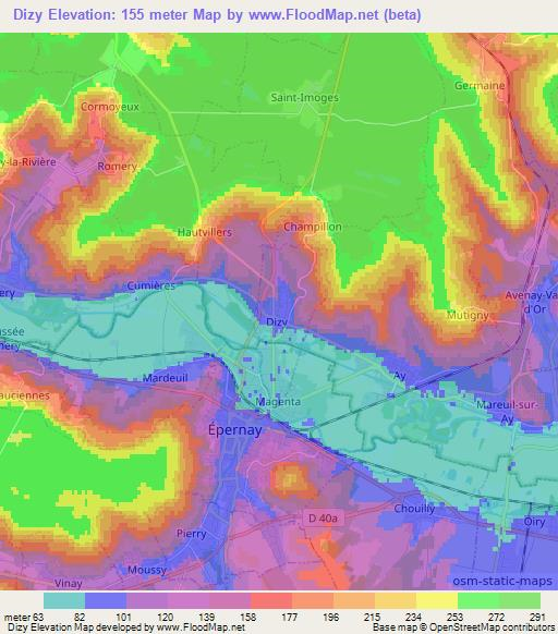 Dizy,France Elevation Map