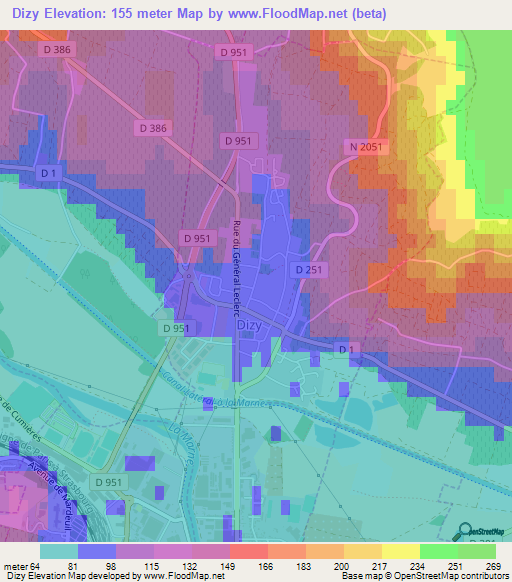 Dizy,France Elevation Map