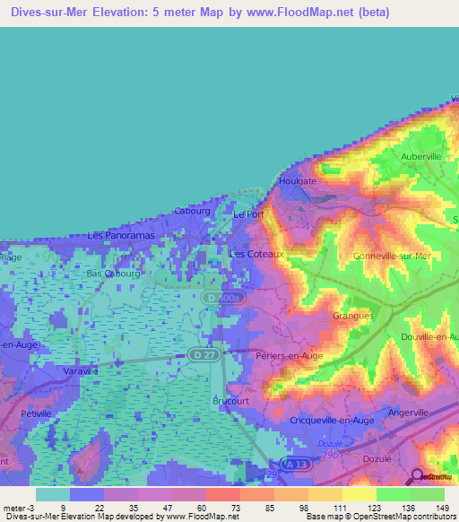 Dives-sur-Mer,France Elevation Map