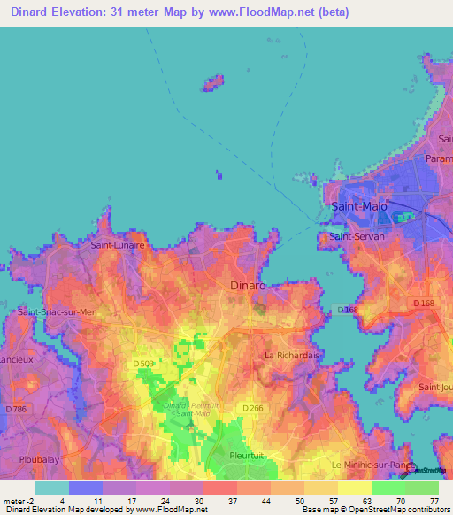 Dinard,France Elevation Map