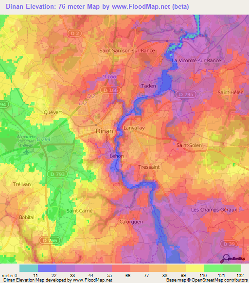 Dinan,France Elevation Map