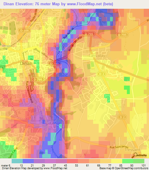 Dinan,France Elevation Map