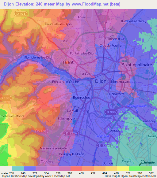 Dijon,France Elevation Map