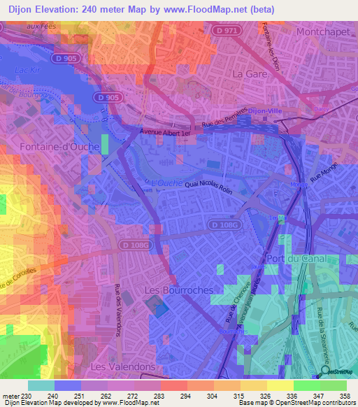 Dijon,France Elevation Map