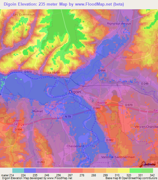 Digoin,France Elevation Map