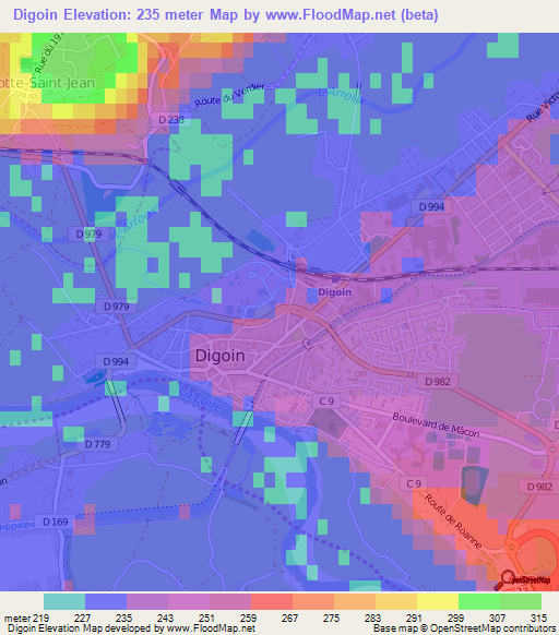 Digoin,France Elevation Map