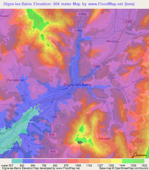 Digne-les-Bains,France Elevation Map
