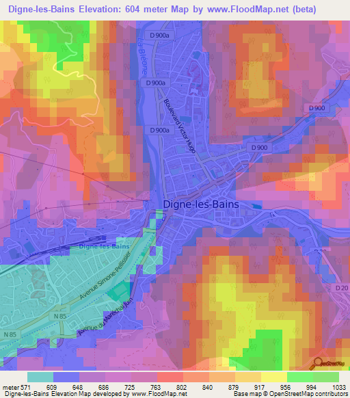 Digne-les-Bains,France Elevation Map