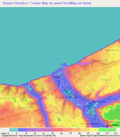 Dieppe,France Elevation Map