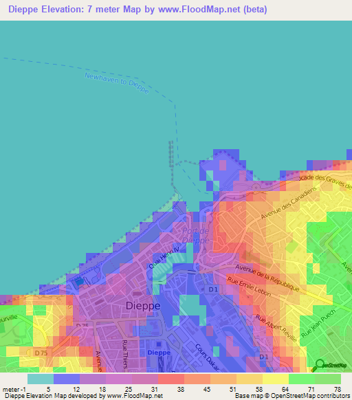 Dieppe,France Elevation Map