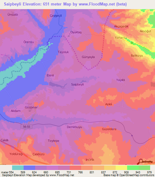 Saipbeyli,Turkey Elevation Map