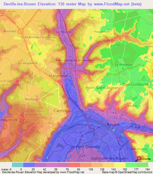 Deville-les-Rouen,France Elevation Map