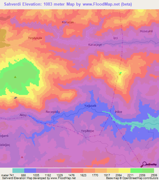 Sahverdi,Turkey Elevation Map