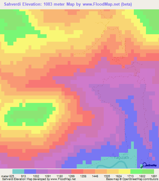 Sahverdi,Turkey Elevation Map