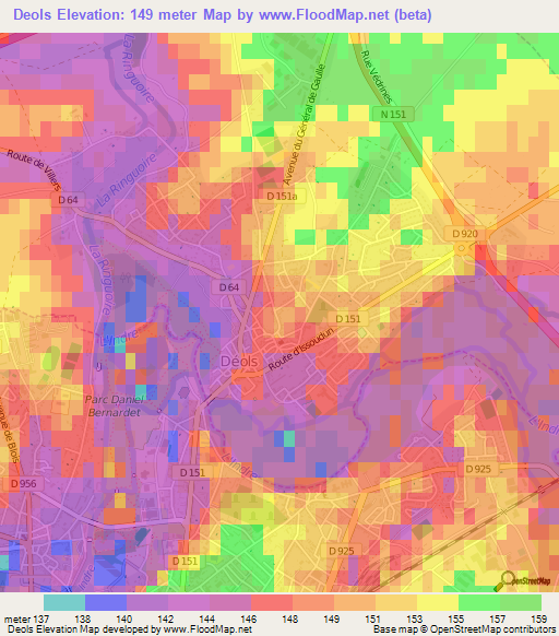 Deols,France Elevation Map