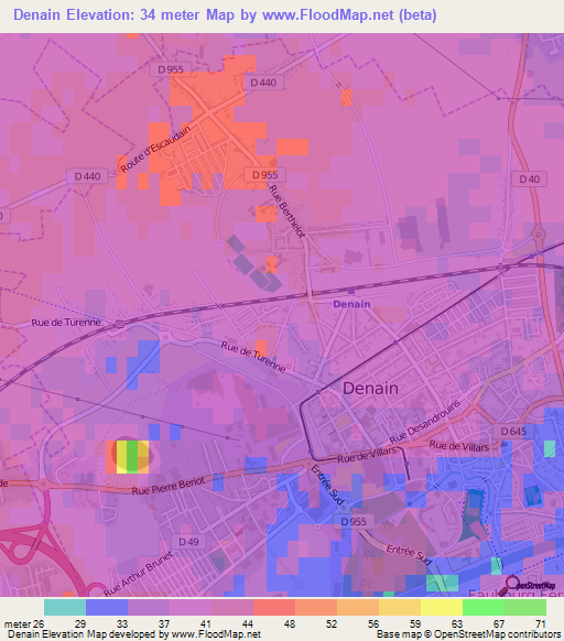 Denain,France Elevation Map