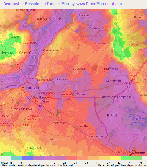 Demouville,France Elevation Map