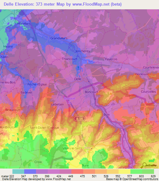 Delle,France Elevation Map