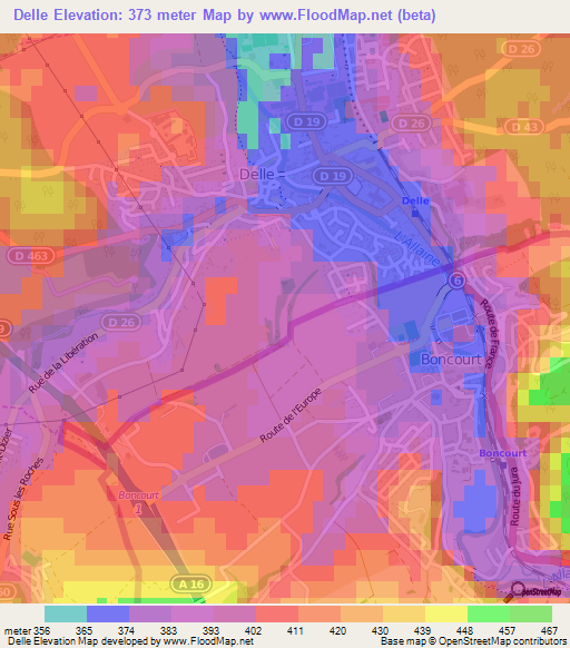 Delle,France Elevation Map