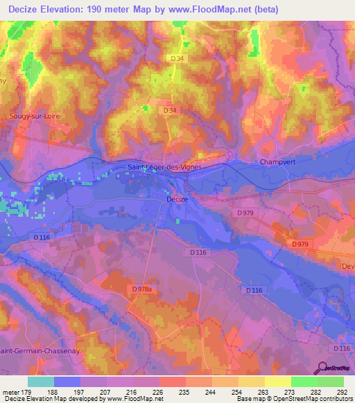 Decize,France Elevation Map