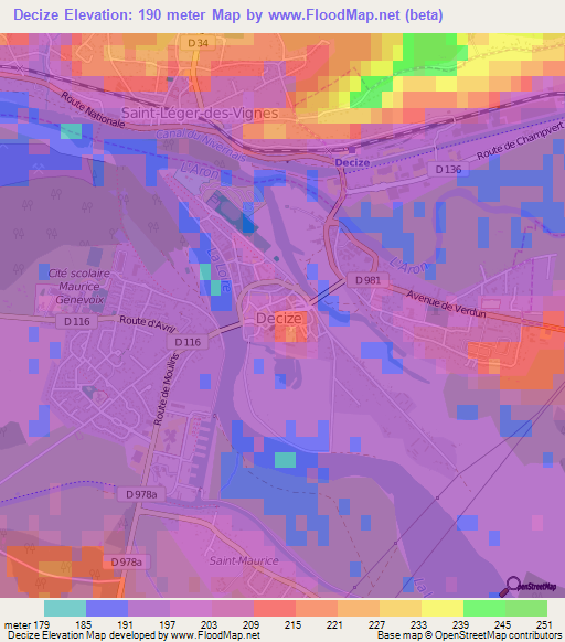 Decize,France Elevation Map