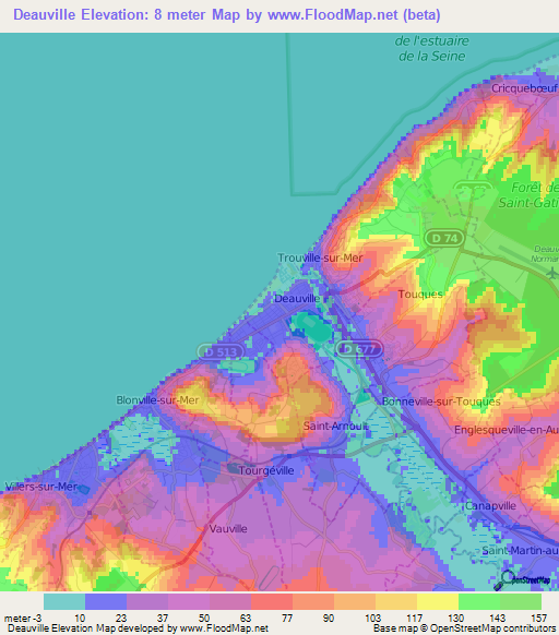 Deauville,France Elevation Map