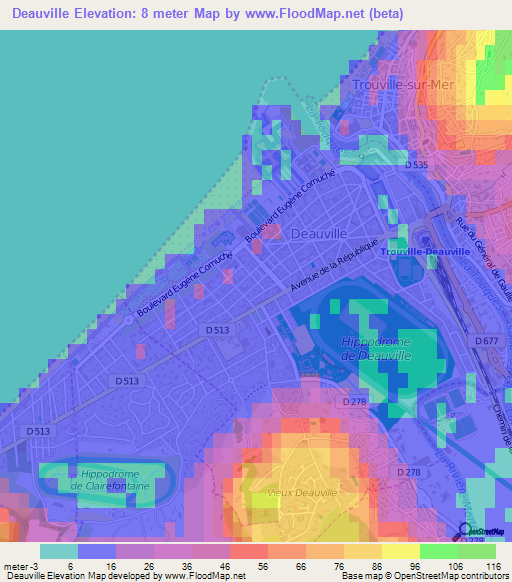 Deauville,France Elevation Map