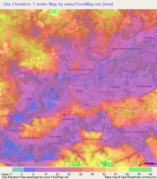 Dax,France Elevation Map