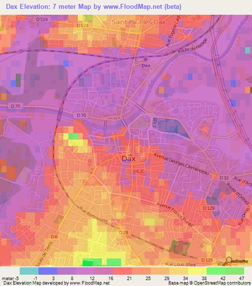 Dax,France Elevation Map