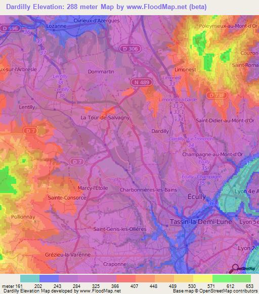 Dardilly,France Elevation Map