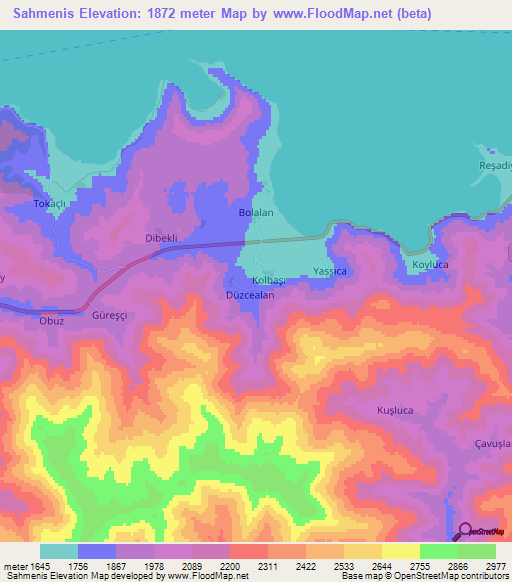 Sahmenis,Turkey Elevation Map