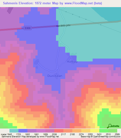 Sahmenis,Turkey Elevation Map