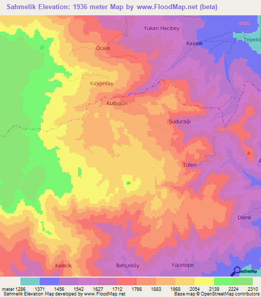 Sahmelik,Turkey Elevation Map