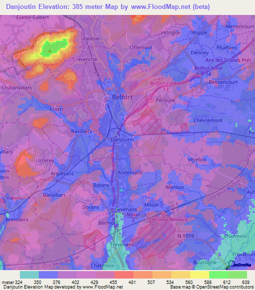 Danjoutin,France Elevation Map