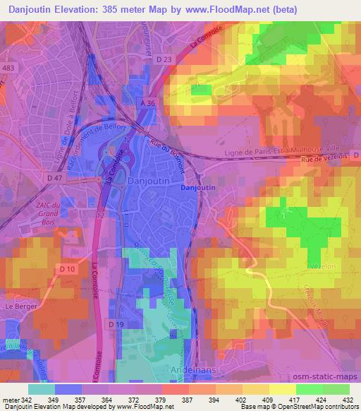 Danjoutin,France Elevation Map