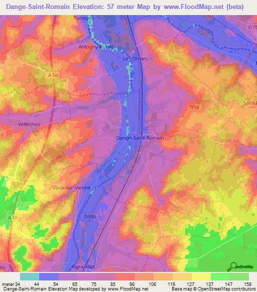 Dange-Saint-Romain,France Elevation Map