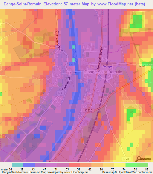 Dange-Saint-Romain,France Elevation Map