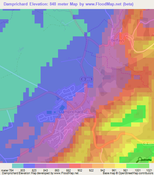 Damprichard,France Elevation Map