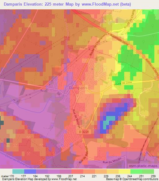 Damparis,France Elevation Map