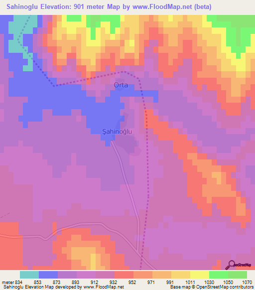 Sahinoglu,Turkey Elevation Map