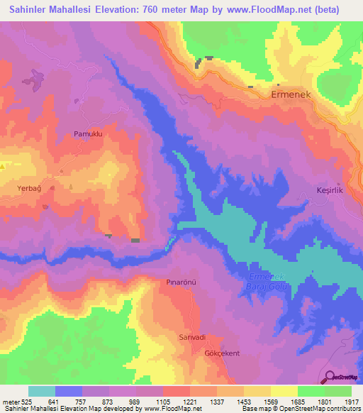 Sahinler Mahallesi,Turkey Elevation Map