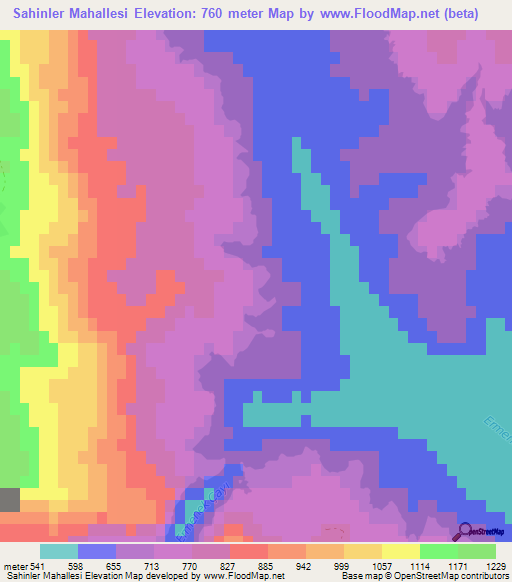 Sahinler Mahallesi,Turkey Elevation Map